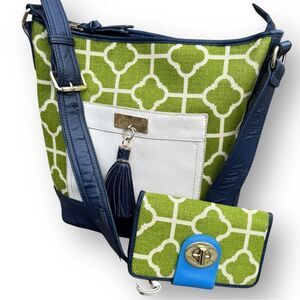 Spartina 449 Martinangal Color Block Wallaby Purse Wallet Geometric Lime Blue